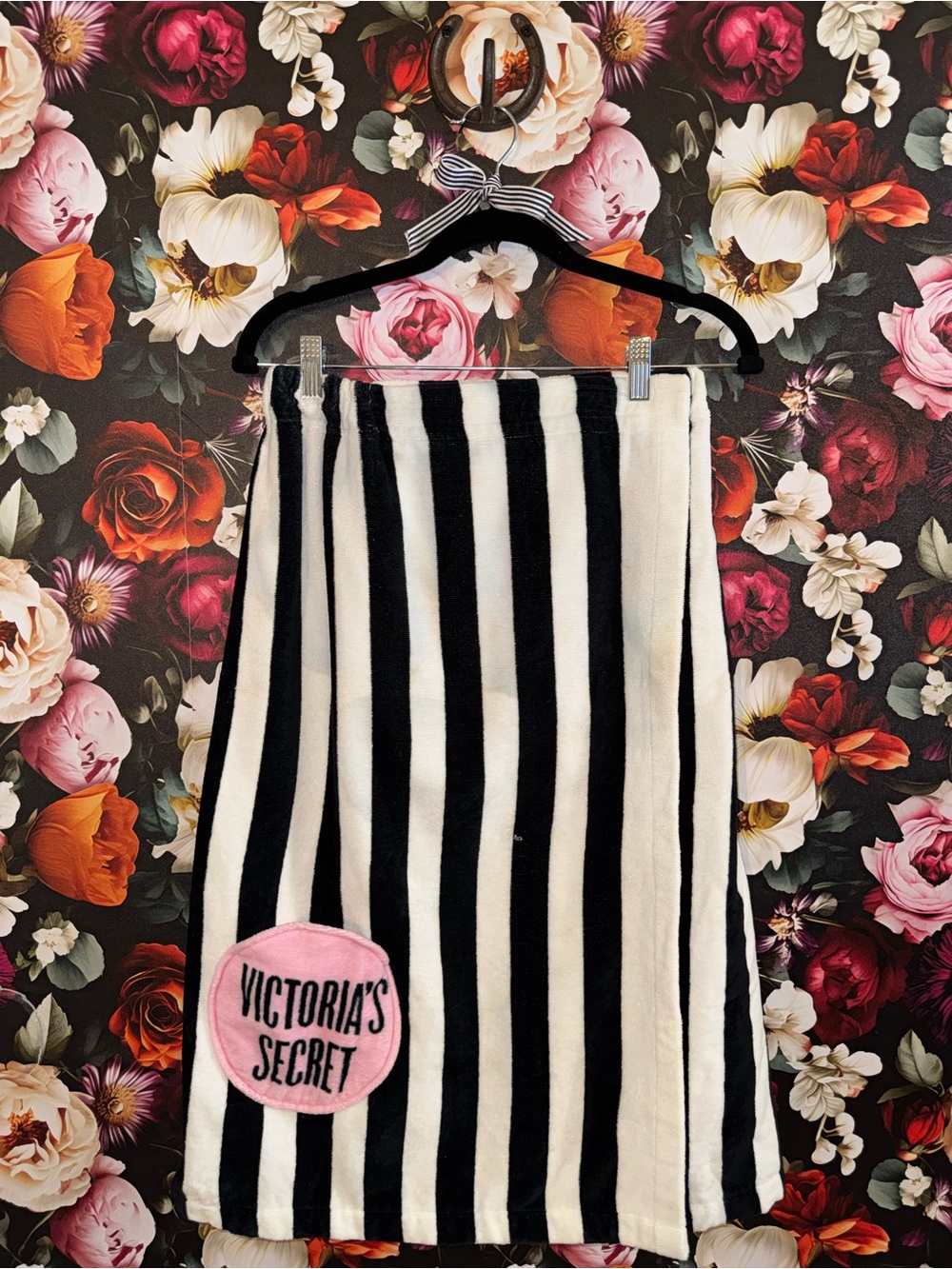 Victoria's Secret Black & White Striped Towel Wrap,